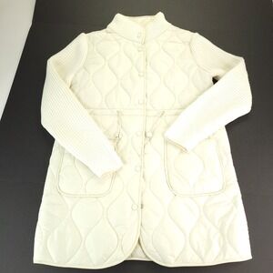 Rachel Zoe Quilted Jacket Womens Small Off White Ribbed Long Sleeves Insulated